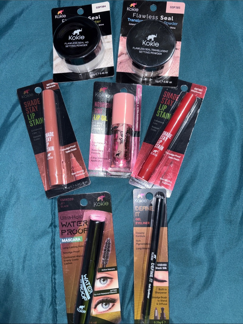 Kokie Makeup Bundle — Mascara, Lip Stain, Eyeliner, Setting Powders